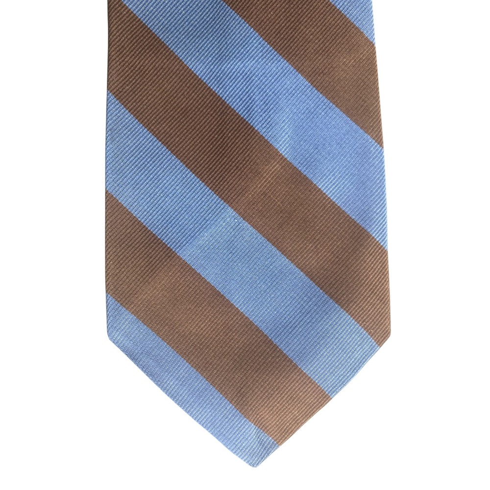 VTG Paul Stuart Silk Tie Mens Brown Light Blue Striped Repp Wide 54.5x4